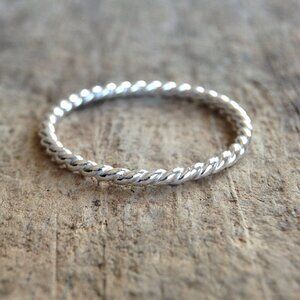 925 Sterling Silver Twist Ring Stackable Nautical Rope Rings Sail Yacht - Size 8
